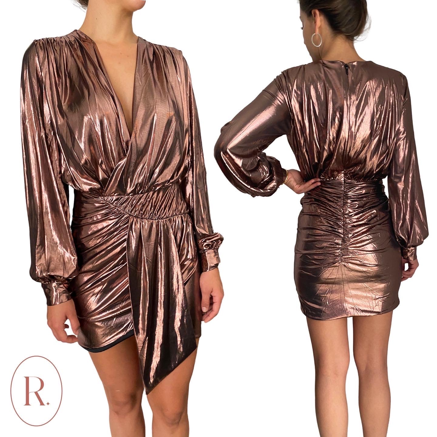 METALLIC WRAP MINI DRESS (2 colors ...